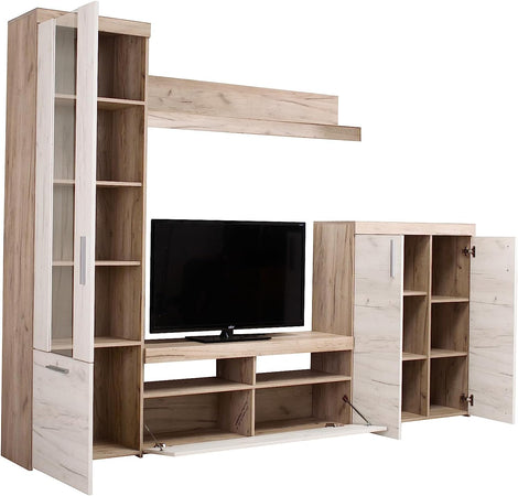 parete attrezzata tv da soggiorno cucina per salotto moderna mobili tv bianco quercia e grigio quercia T2239,9S