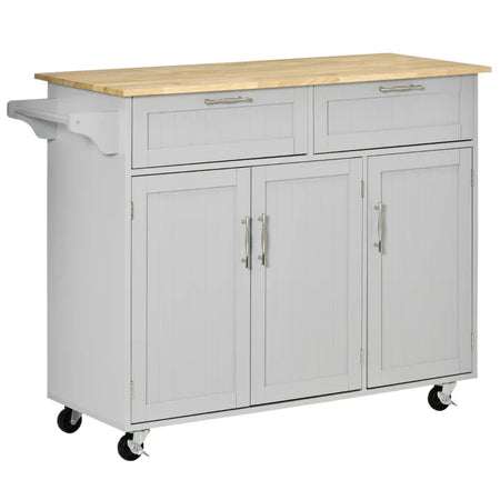 Carrello da Cucina Multiuso in Legno con 2 Cassetti, 3 Antine e 4 Ruote 121x46x91cm, Grigio YH1801-204GYYH1