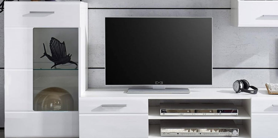 parete attrezzata tv da soggiorno cucina per salotto moderna bianco lucido T2302,93S