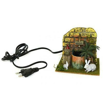 Fontana per presepe con animali paesaggio in legno e sughero h 10 cm