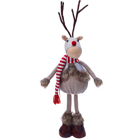 Pupazzetto Renna con sciarpa, color Rosa, in tessuto, decorazione da 48 cm