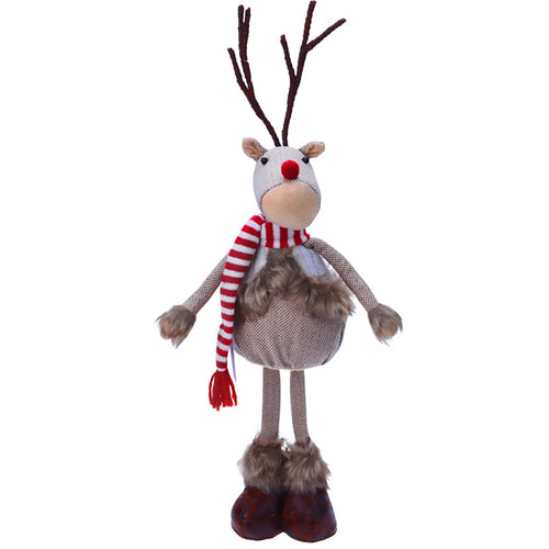 Pupazzetto Renna con sciarpa, color Rosa, in tessuto, decorazione da 48 cm