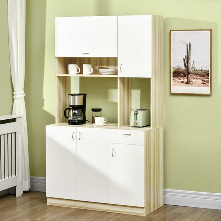 credenza alta cucina Mobile Buffet a 4 Porte con 3 Armadietti, Cassetto e Piano d'Appoggio in legno, 102x48x180 cm F835-606A