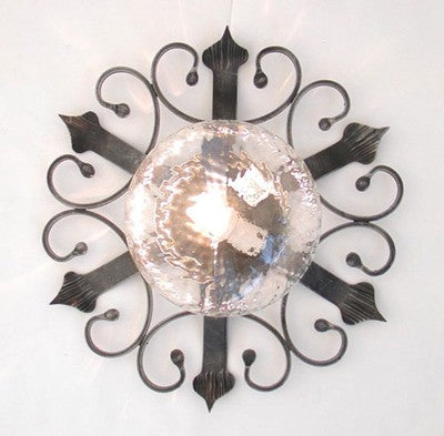 PLAFONIERA LAMPADA APPLIQUE MEDIA FORGIATA CM.45 COLORE NERO ARGENTO