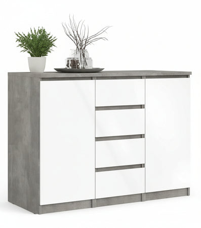 KIT MOBILE MULTIUSO 2 ANTE + 4 CASSETTI NAIA CM. 121X50X90H CEMENTO / BIANCO