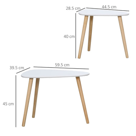 tavolino da salotto divano caffè basso contenitore legno moderno soggiorno Set 2 Tavolini da letto Impilabili con Gambe in Legno Bianco F839-271A