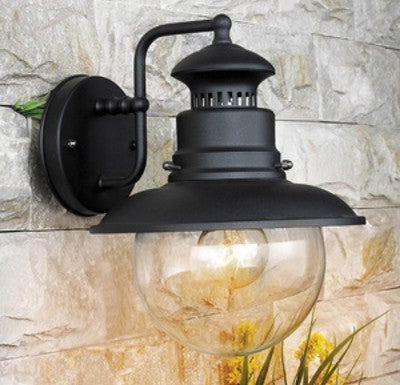 LANTERNA MARINA CON BRACCIO W60 IN ACCIAIO VERNICIATO GLOBO IN VETRO CM.22X26X27