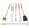 ATTREZZI PER CAMINO KIT 6 UTENSILI IN FERRO BATTUTO CON MANICO IN LEGNO
