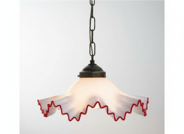 LAMPADARIO A CATENA MURANO 1 LUCE IN FERRO BATTUTO CRUCCOLINI LAMPADE LAMPIONE