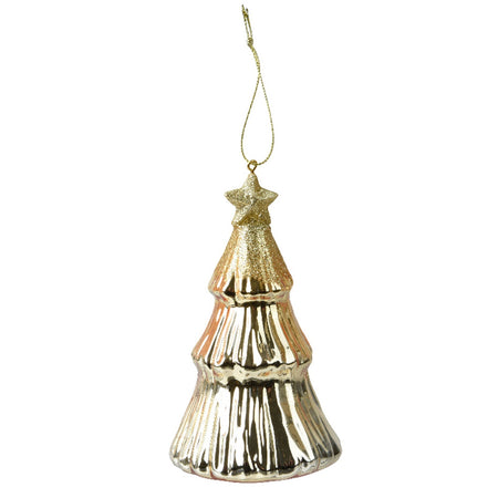 Pendaglio a forma di albero oro con glitter per albero decorazione natalizia da 13 cm