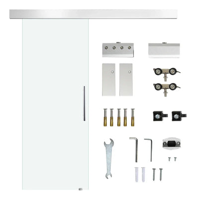 Porta Scorrevole in Vetro Trasparente con Binario e Maniglia in Alluminio per Bagno Cucina Studio 210x75x0.8cm QH8B70-042QH8