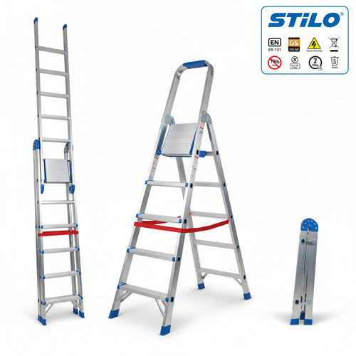 SCALA IN ALLUMINIO A TRE RAMPE COMBINATA ALTEZZA MASSIMA CM. 706 - 3X11 GRADINI