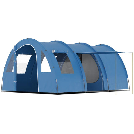 Tenda da Campeggio per 5-6 Persone con 2 Porte, Finestre e Tasche Portaoggetti, 475x315x215 cm, Blu WY4A20-304V00BUWY4