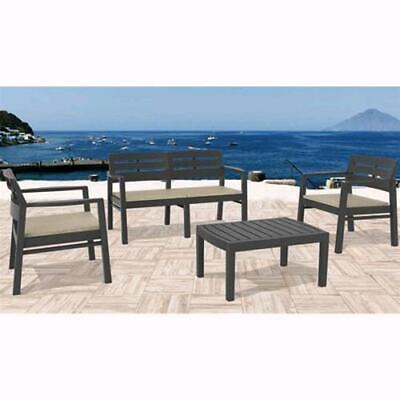 SALOTTO IN RESINA ANTRACITE LOTO ARREDO GIARDINO SET ARREDO GIARDINO