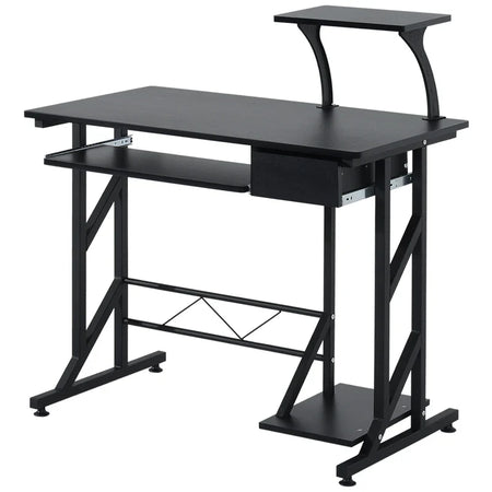 Scrivania per Computer Salvaspazio in Acciaio e Legno, Scrivania da Ufficio con Cassetto, Ripiano Tastiera Estraibile 90 x 50 x 95cm YG8920-018BKYG8