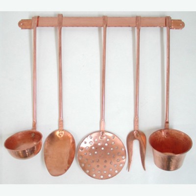 SET 5 MESTOLI DA CUCINA IN RAME CON MENSOLA ARREDO ATTREZZI PER CUCINA