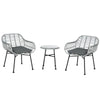 Set Mobili da Giardino in Rattan PE con 2 Sedie e Tavolino con Ripiano in Vetro, Grigio 863-085