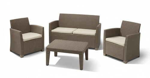 SALOTTO CORONA IN RESINA ANTIURTO COLORE CAPPUCCINO COMPLETO DI CUSCINI