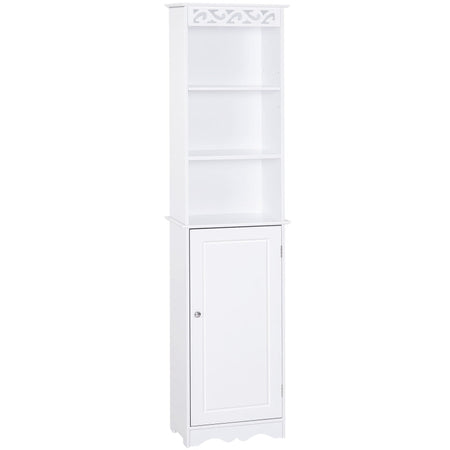 Mobiletto del Bagno a Torre 3 Ripiani Regolabili su 3 Livelli e 1 Ampio Armadietto Inferiore Manopole sull'Anta MDF Bianco 40x23x160cm ED6834-198ED6