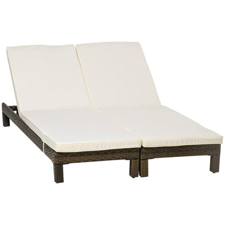 Set 2 Lettini Prendisole in Rattan PE con Cuscino e Schienale 5 Reclinazioni, 196x60x22cm 862-019V00BN