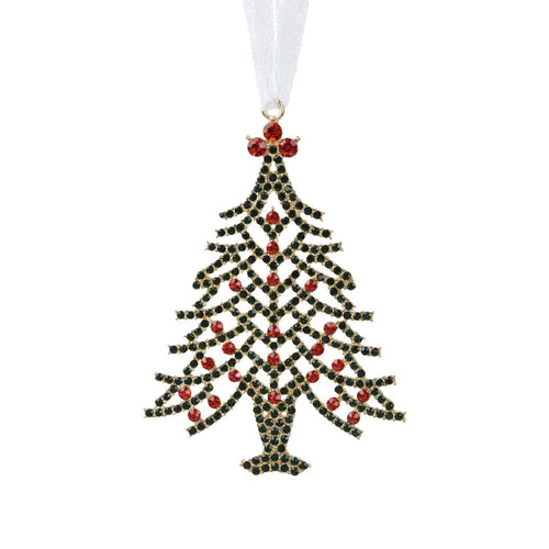 Pendaglio a forma di albero con brillantini rossi per albero decorazione natalizia da 10 cm