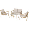 Salotto da Giardino con Divano, 2 Poltroncine e 2 Tavolini Effetto Bambù con Cuscini, Marrone 84G-272V00BN