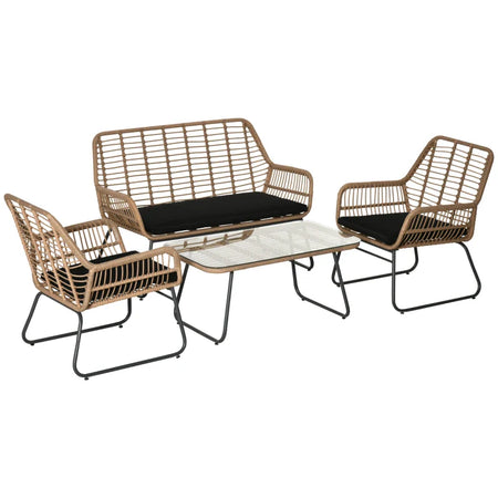 Set Mobili da Giardino Stile Boho in Rattan PE con 2 Poltrone, Divanetto e Tavolino 860-202