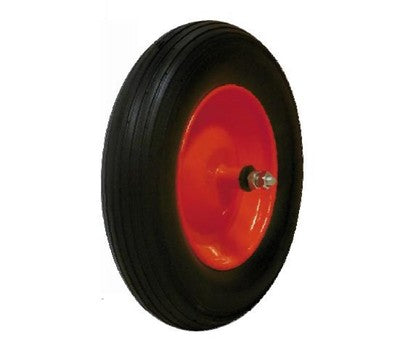 RUOTA PIENA PER CARRIOLA mm. 350x80 CERCHIONE IN ACCIAIO PERNO LUNGO 21 CM