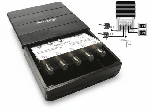 AMPLIFICATORE PER ANTENNE TV 2 USCITE 414142 CM.L11xP4,5xH10,5