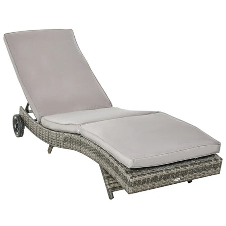 Sdraio da Giardino in Rattan PE con Schienale Regolabile e Cuscino, 207x70x70cm, Grigio 862-030GY