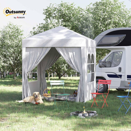 Gazebo Pieghevole Pop-up Outsunny 2x2 m Impermeabile con 4 Pareti Rimovibili, Bianco, con Borsa da Trasporto