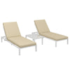 Set 2 Lettini Prendisole con Schienale Regolabile e Tavolino da Giardino in Vetro, Beige 84G-337V00BG