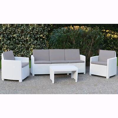 SALOTTO IN RESINA BIANCO VARANO COMPLETO DI CUSCINI SET ARREDO GIARDIN