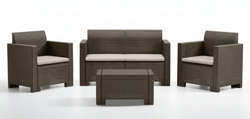 SET DA GIARDINO NEBRASKA 2 COMPLETO DI CUSCINI COLORE MARRONE 2POLTR+1DIV+1TAV