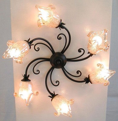 LAMPADA PLAFONIERA APPLIQUE LAMPADARIO EMOZIONI 6 LUCI DIAM. CM 55 NERO/RUGGINE