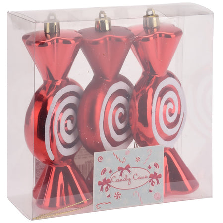 Pendenti "Caramella tonda" rosso e bianco, motivo a chiocciola, da 17 cm, set da 3 pezzi