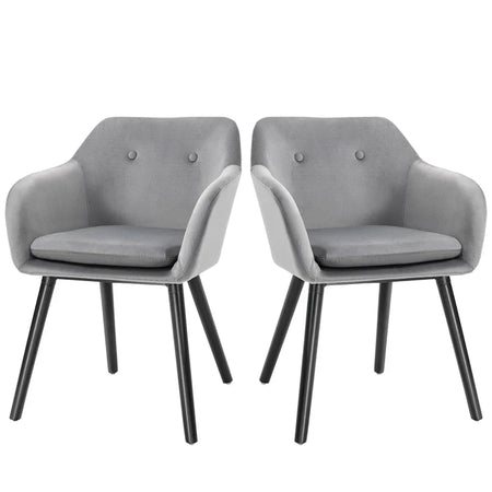 Set di 2 Sedie per Sala da Pranzo con Braccioli Imbottite e in Velluto, 54x56x74cm, Grigio HY7835-140GYHY7