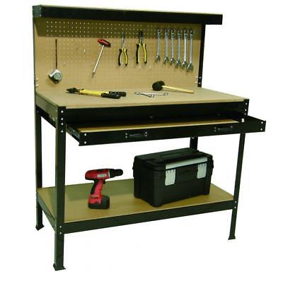 BANCO DA LAVORO CON CASSETTO CENTRALE E PANNELLO PORTAUTENSILI CM. 120x60x155H