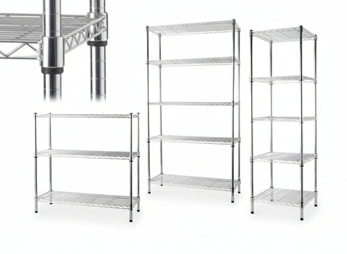 SCAFFALI MANHATTAN IN ACCIAIO CROMATO 5 PIANI 90x35xH180 CM SCAFFALATURE