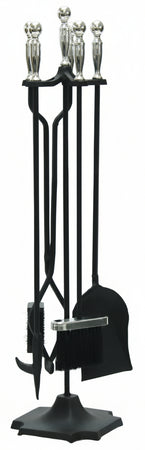 SET CAMINO IN FERRO SFERA ALTEZZA CM. 77 SUPPORTO E 4 ATTREZZI CROMATE