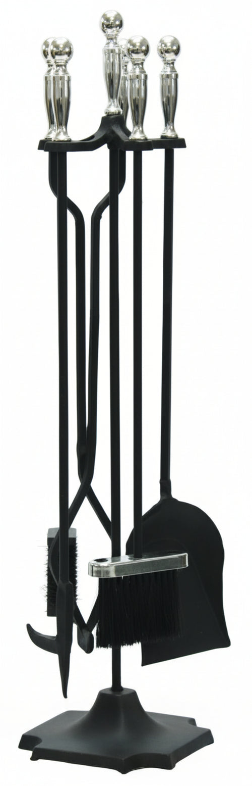 SET CAMINO IN FERRO SFERA ALTEZZA CM. 77 SUPPORTO E 4 ATTREZZI CROMATE