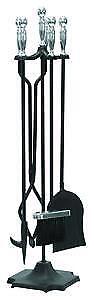 SET CAMINO IN FERRO SFERA ALTEZZA CM. 77 SUPPORTO E 4 ATTREZZI CROMATE