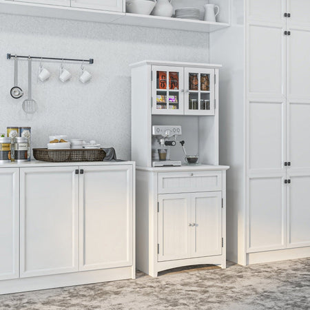 credenza alta cucina Mobile Dispensa Alto con 2 Armadietti, Ripiani Regolabili e Piano d'Appoggio, in MDF, 70x40x164 cm, Bianco , mobile multiuso ingresso camera bagno F835-343A