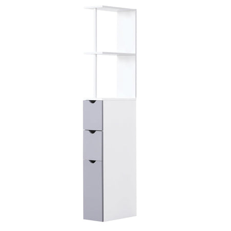 Mobiletto a Colonna Salvaspazio in Legno, Armadietto da Bagno con Ripiani e Armadietti, Bianco, 15x33x136.5cm RF7834-114RF7