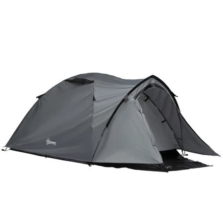 Tenda da Campeggio 2 Posti Impermeabile con Vestibolo, Finestre e Porte con Cerniera, 325x183x130cm Grigio EA1A20-174EA1