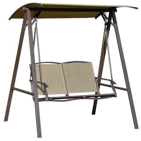 Dondolo da Giardino 2 Posti con Tettuccio Regolabile, Struttura in Metallo e Seduta in Poliestere e Rete Traspirante, 147x125x170cm, Marrone 84A-251BN