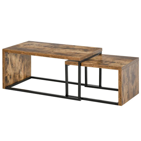 Set 2 x Tavolino Salvaspazio in Stile Industriale Legno MDF e Metallo Marrone e Nero CF9839-082CF9 , soggiorno salotto basso bianco grgio design moderno sala moderno alto divano camera vetro rotondo