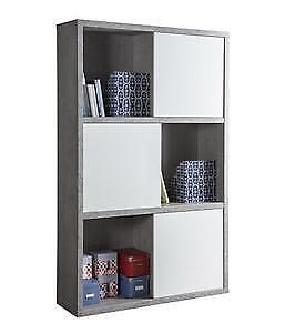 LIBRERIA SCAFFALE ARCHIVIO CON RIPIANI A VISTA SPORTELLI 35,5X120X194,5H CEMENTO