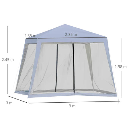 Gazebo Impermeabile con Zanzariere da Giardino Esterno Tendone in Poliestere 3 x 3 x 2.45 m Grigio 84C-090GY