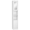 Colonna Bagno Salvaspazio in Legno con Specchio e Apertura a Pressione, 30x28x170cm, Bianco KL7834-461V01KL7